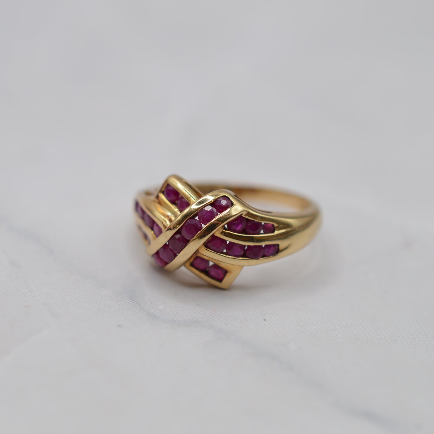 Chunky 9ct Gold Ruby Crossover Ring