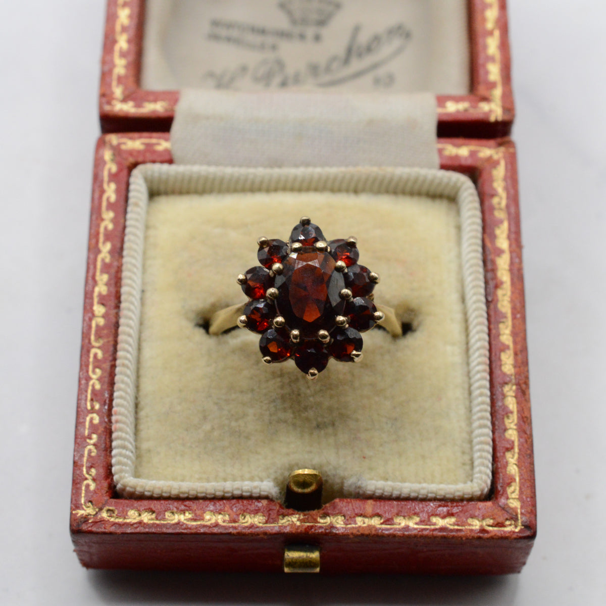 1980s Vintage 9ct Gold Garnet Cluster Ring