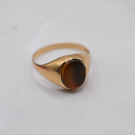 1970s Vintage 9ct Gold Tiger's Eye Signet Ring