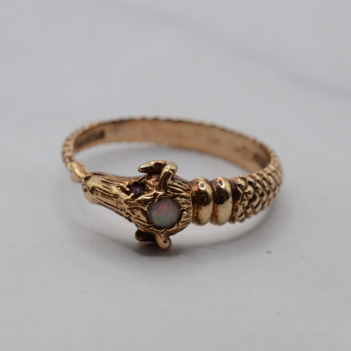 1970s Vintage 9ct Gold Ruby & Opal Rams Head Ring