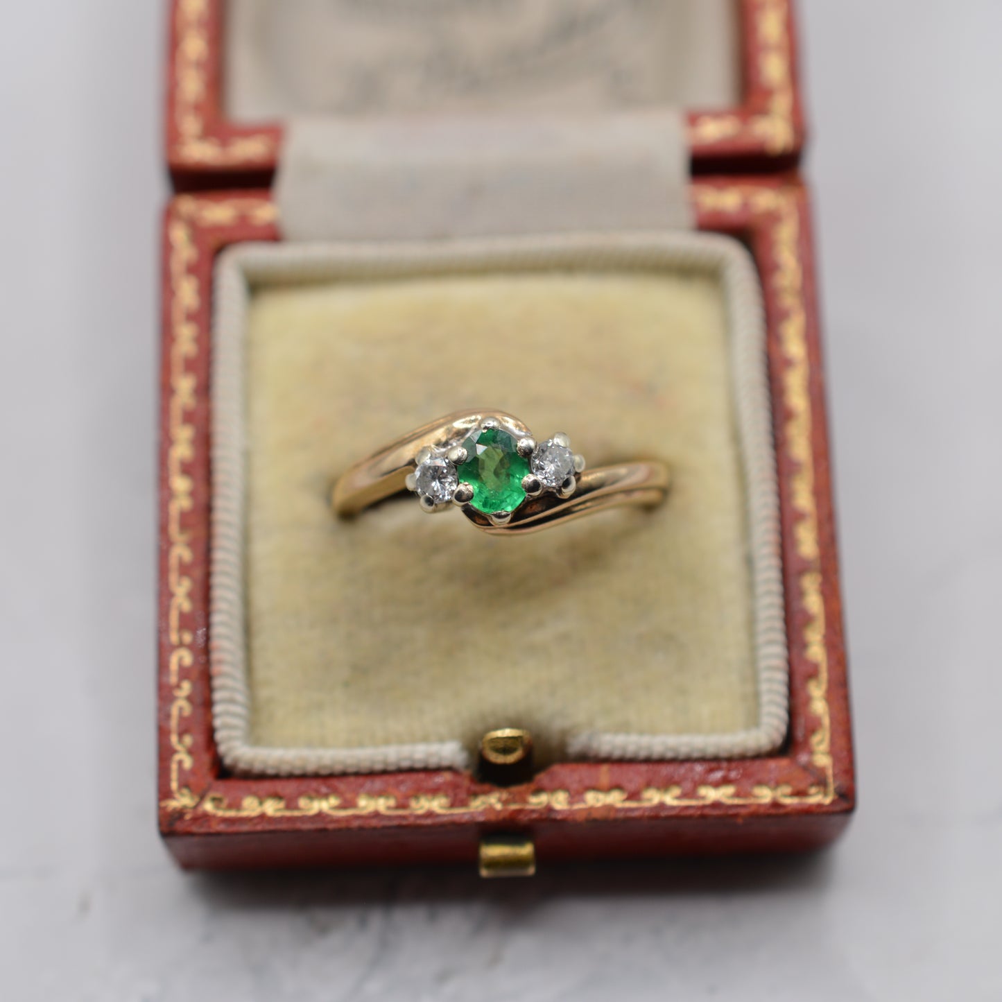 9ct Gold Emerald & Diamond Crossover Trilogy Ring