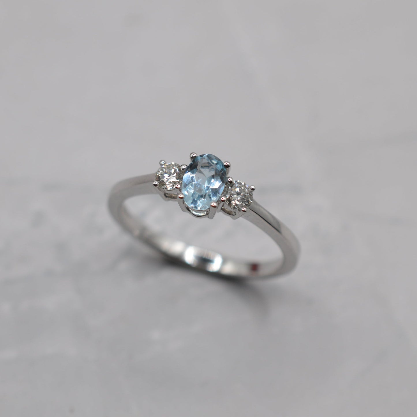 18ct Gold Aquamarine & Diamond Trilogy Ring