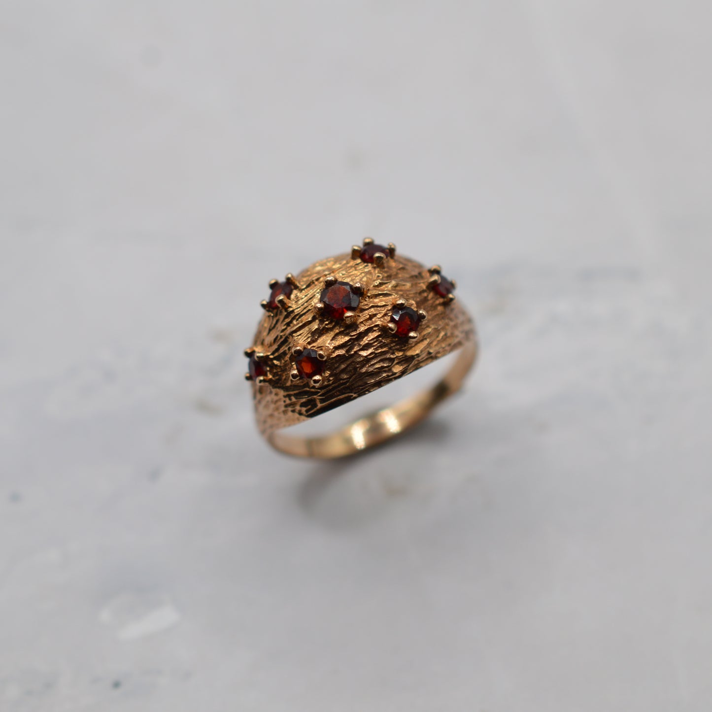 Chunky 1960s Mid-Century 9ct Gold Garnet Bombé Ring