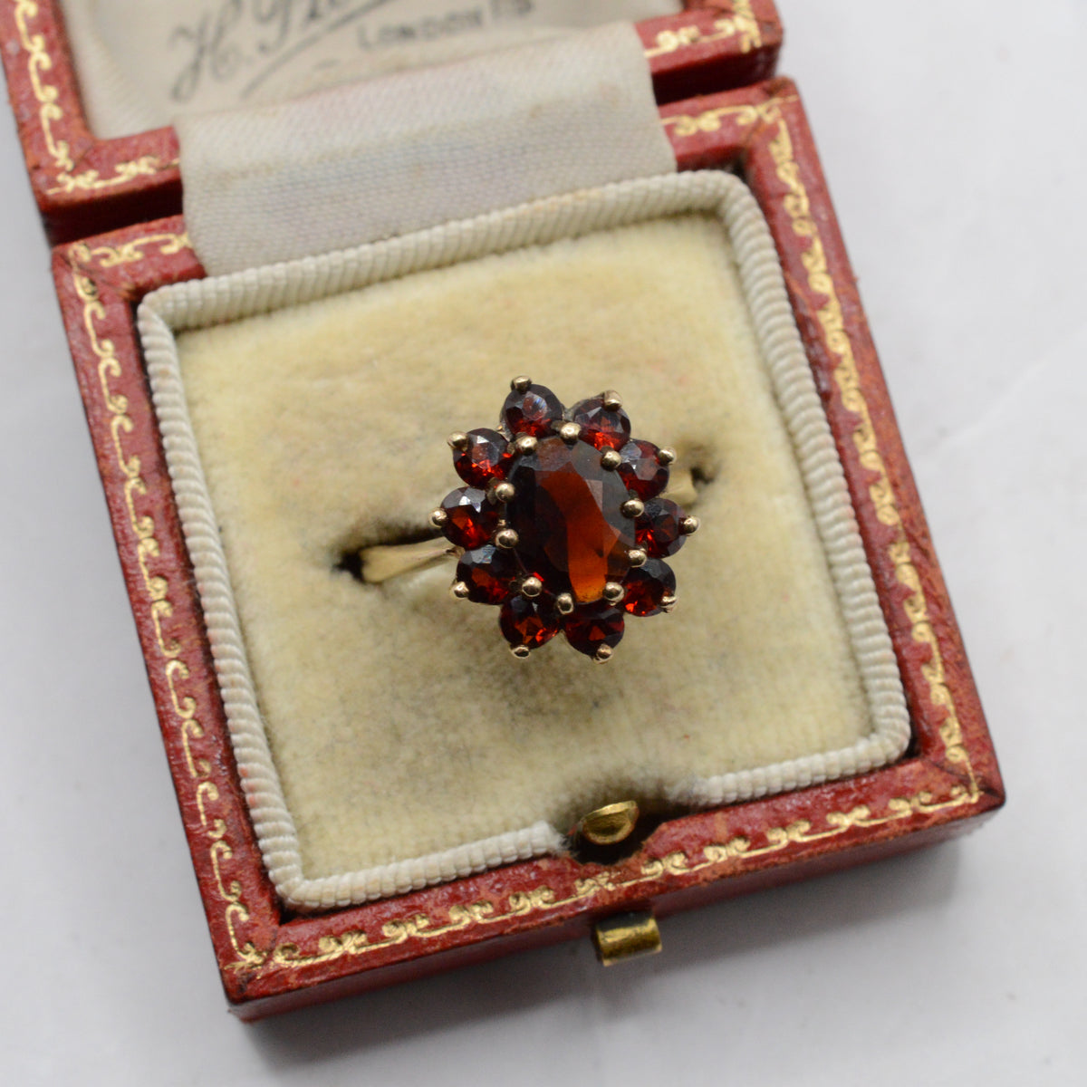 1980s Vintage 9ct Gold Garnet Cluster Ring