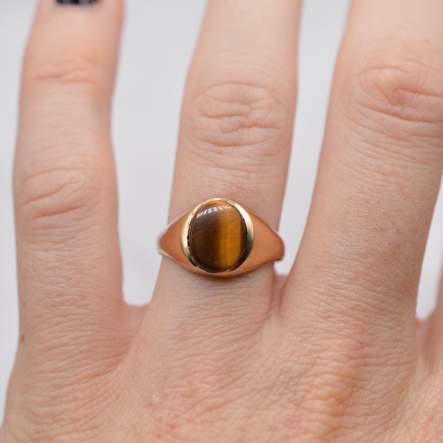 1970s Vintage 9ct Gold Tiger's Eye Signet Ring