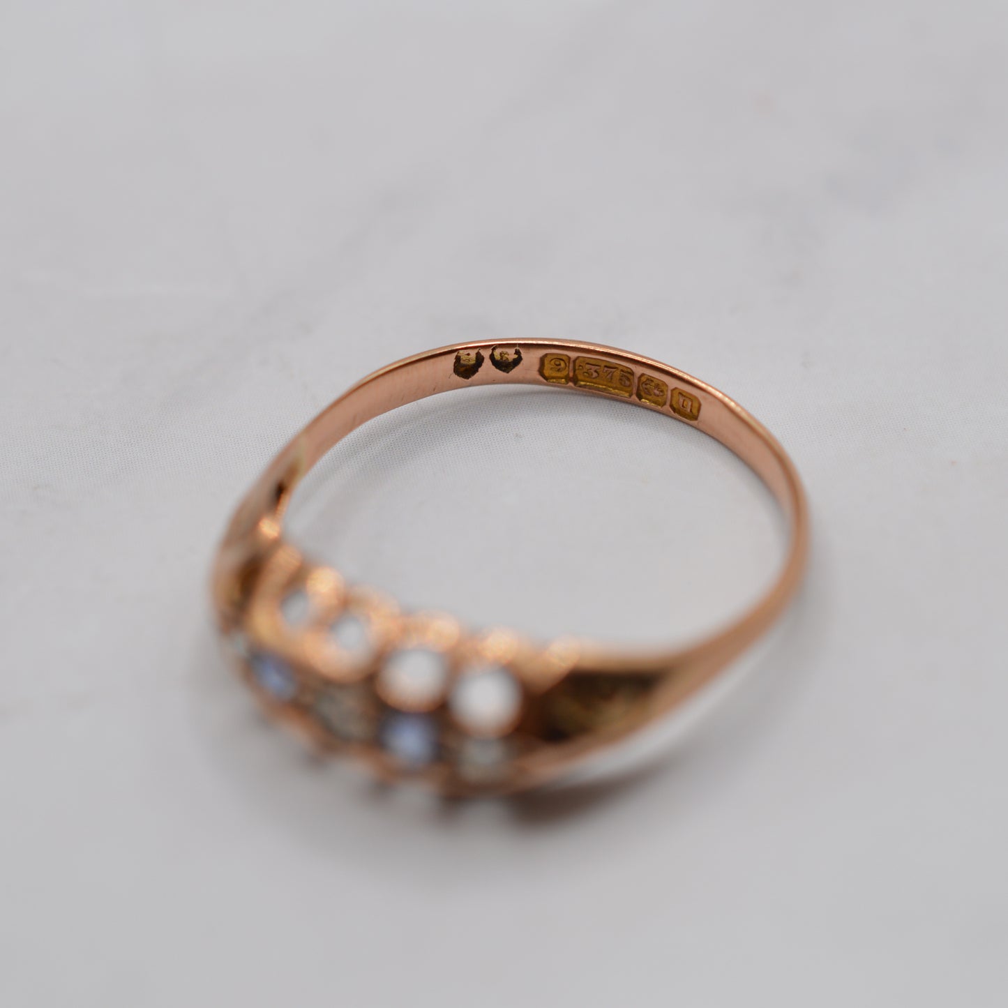 Antique 1919 9ct Rose Gold Sapphire & Diamond Ring