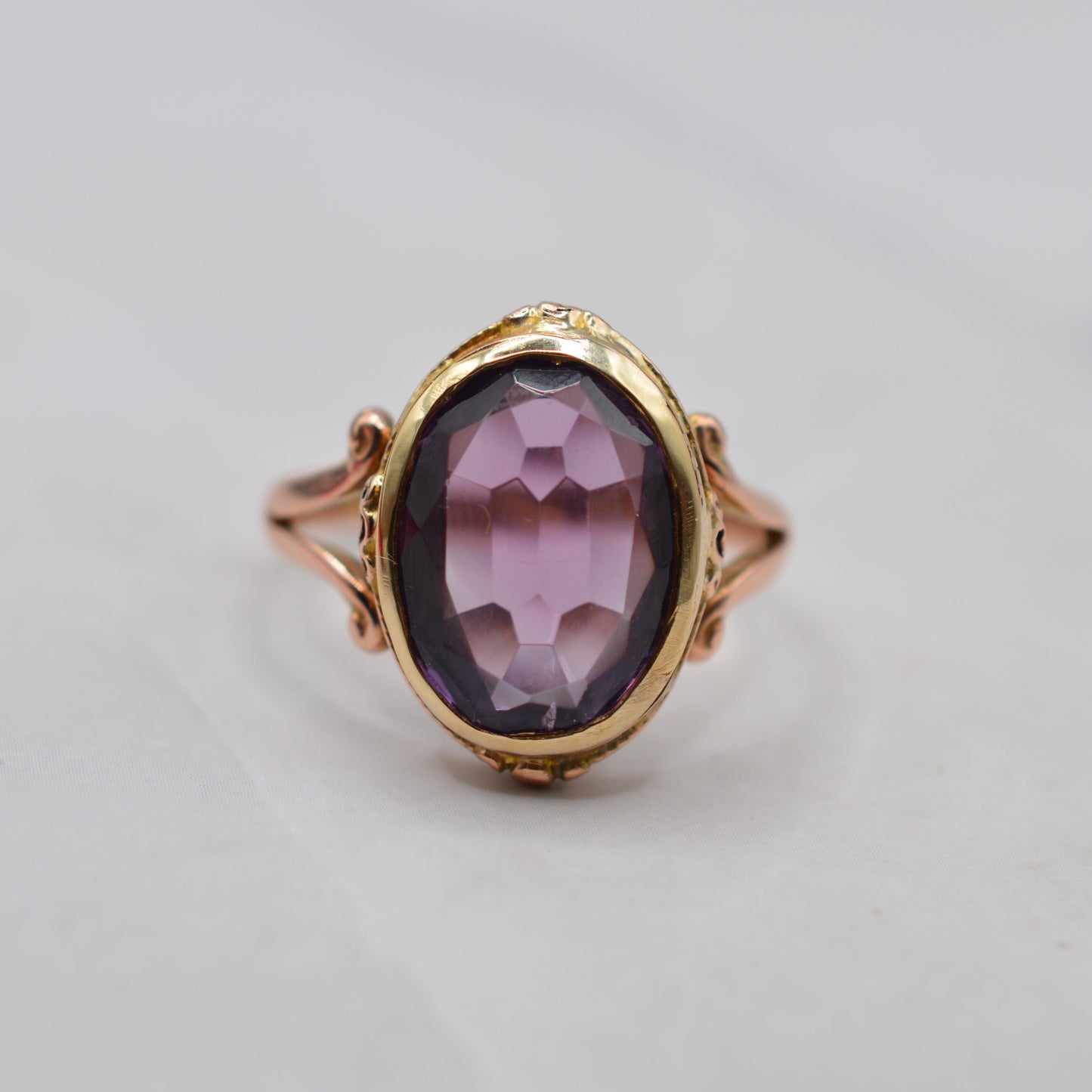 1918 Antique Art Nouveau 9ct Gold Amethyst Dress Ring