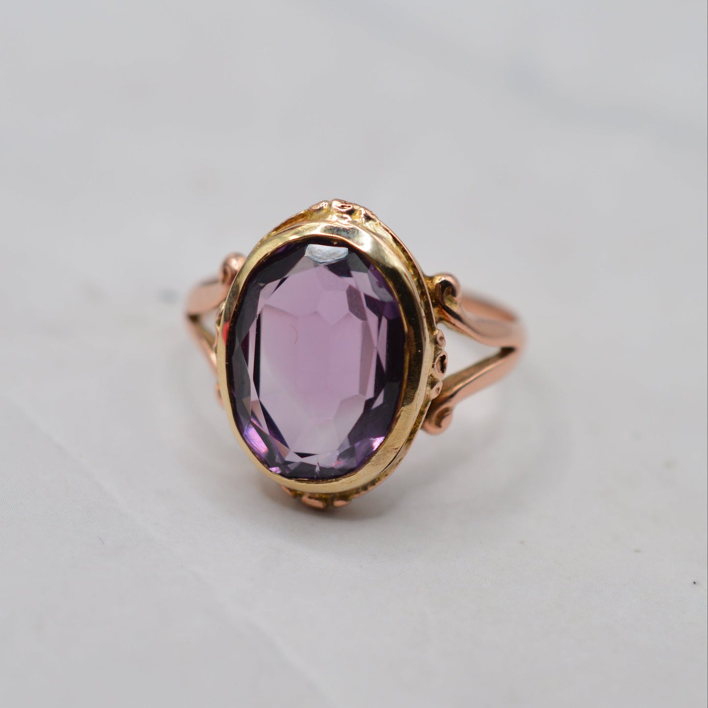 1918 Antique Art Nouveau 9ct Gold Amethyst Dress Ring