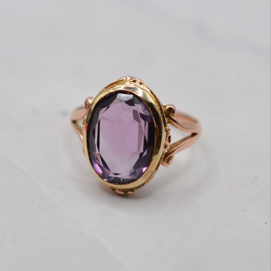 1918 Antique Art Nouveau 9ct Gold Amethyst Dress Ring