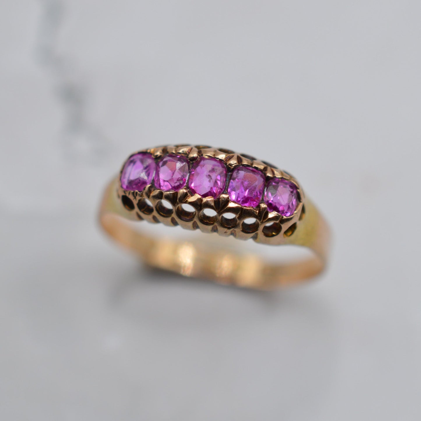 Antique 1920s 15ct Gold Ruby Five-Stone Ring