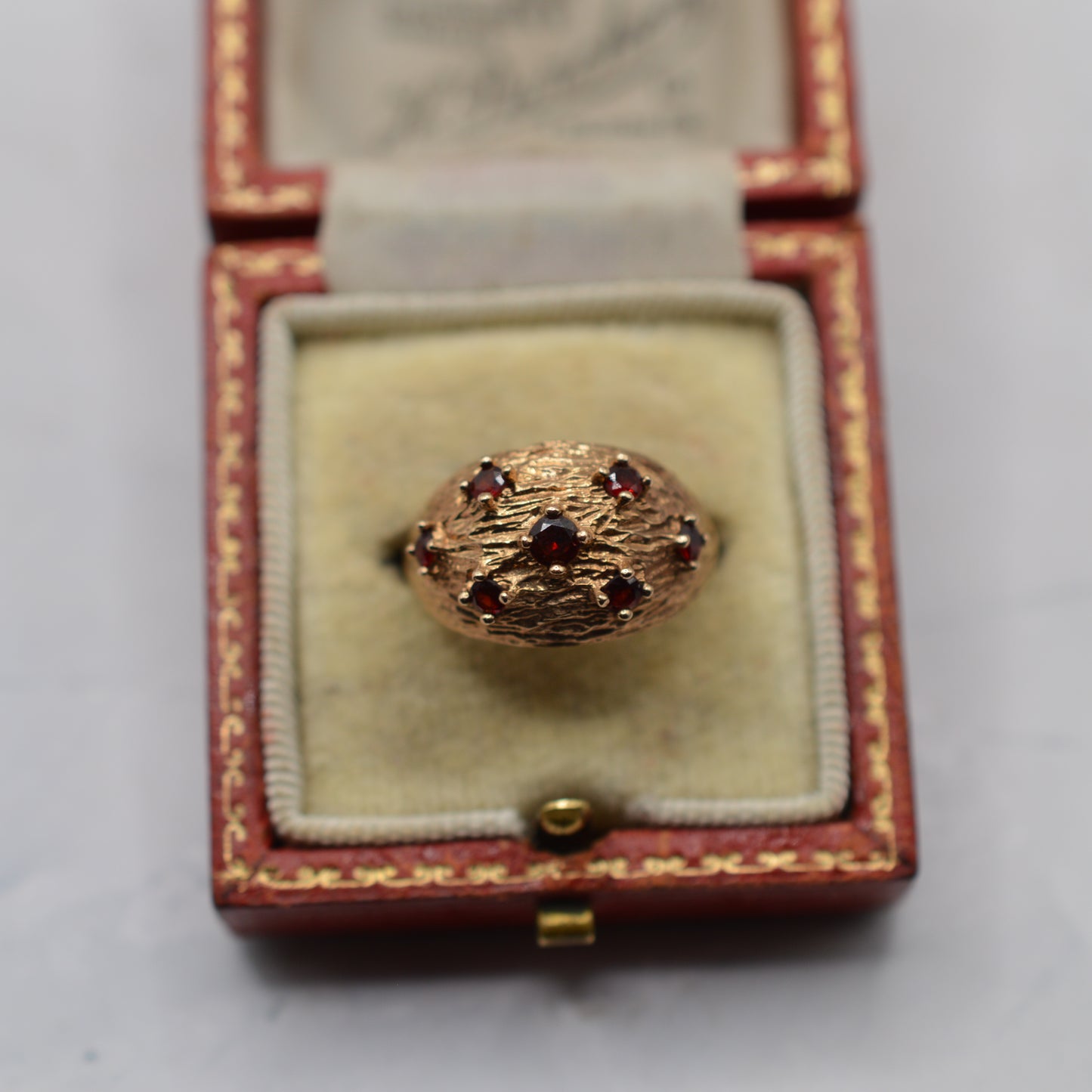 Chunky 1960s Mid-Century 9ct Gold Garnet Bombé Ring