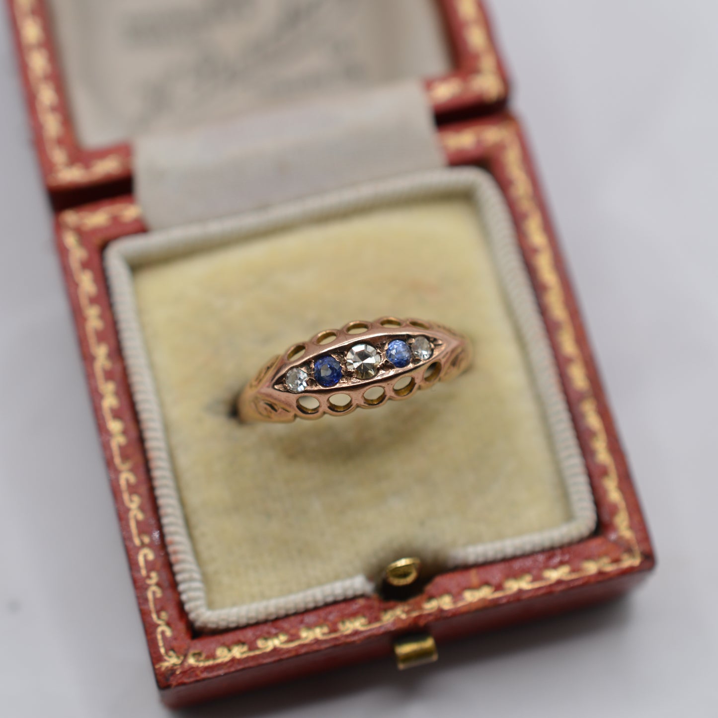 Antique 1919 9ct Rose Gold Sapphire & Diamond Ring