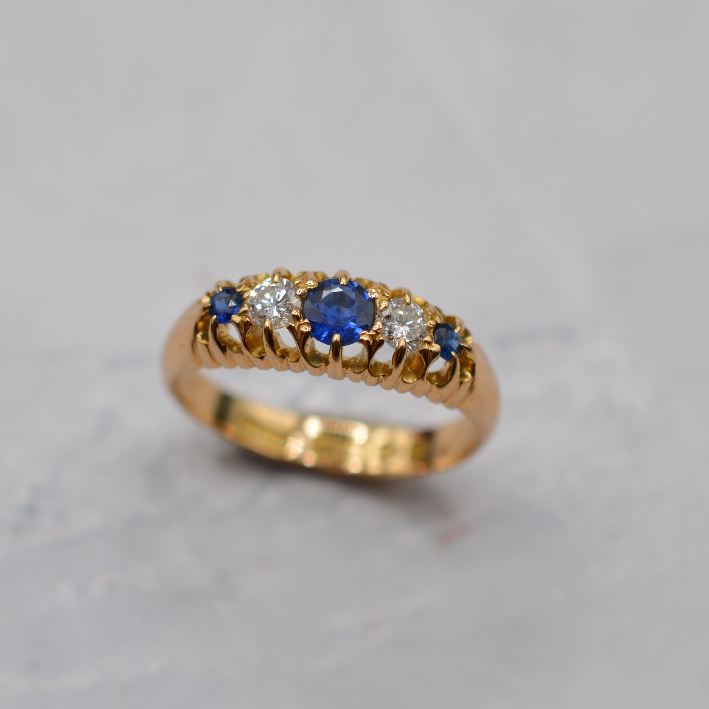 Antique Victorian 1899 18ct Gold Sapphire & Diamond Five-Stone Ring