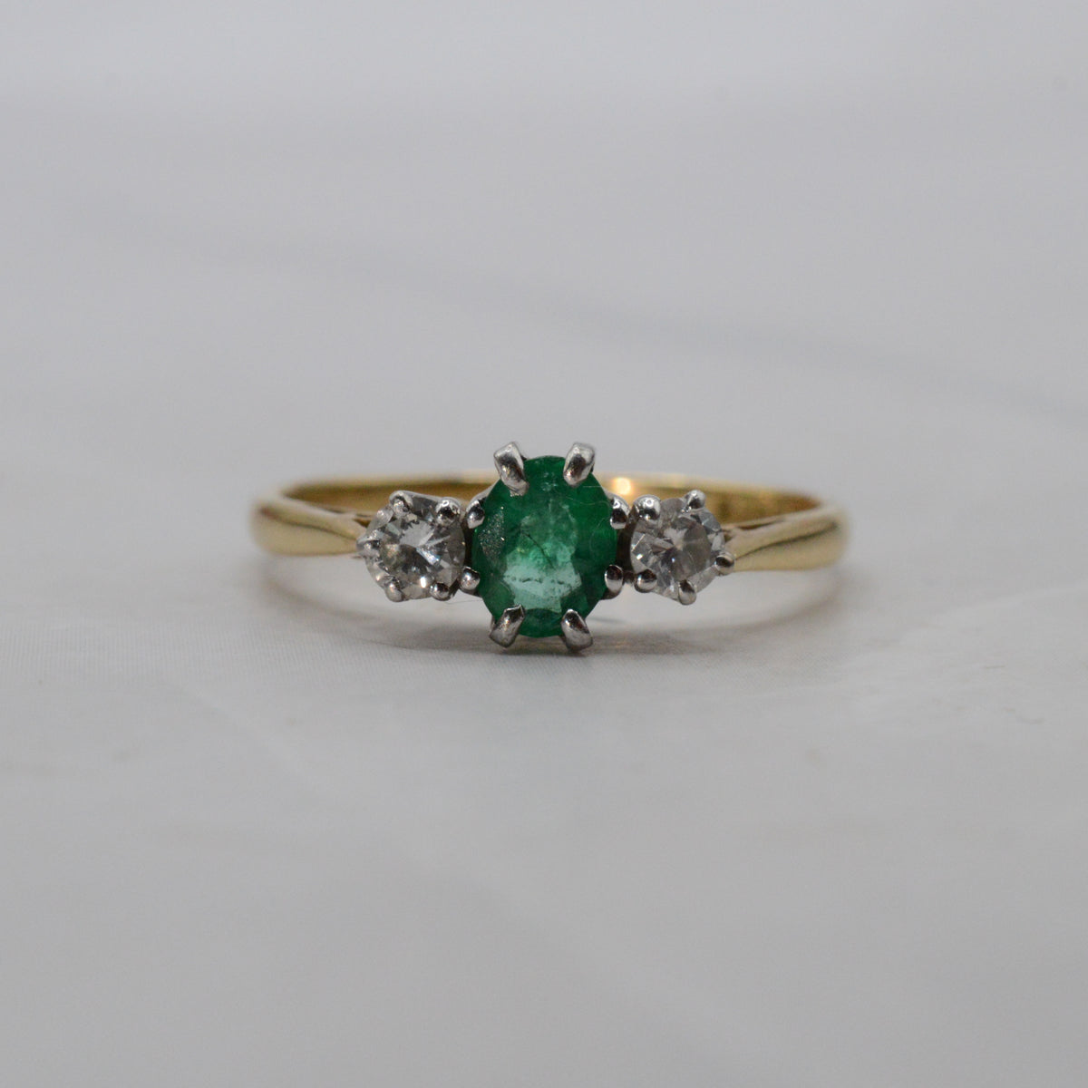 1980s 18ct Gold Emerald & Diamond Trilogy Ring