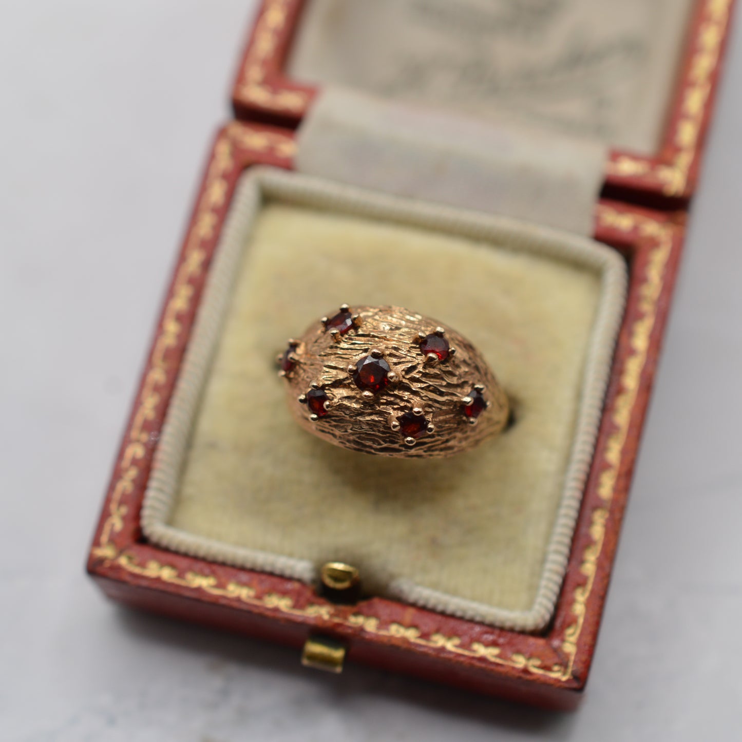 Chunky 1960s Mid-Century 9ct Gold Garnet Bombé Ring