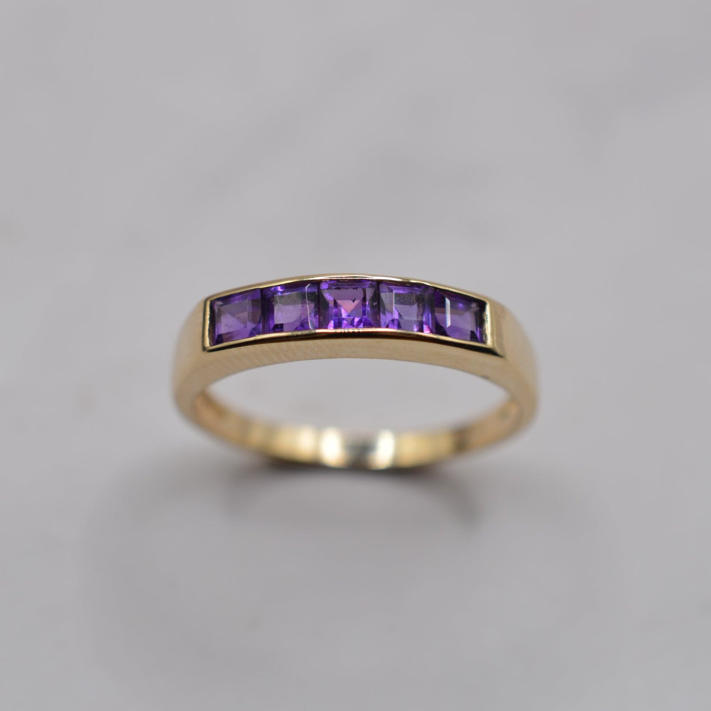 1990s 9ct Gold Amethyst Five-Stone Square-Cut Channel Ring