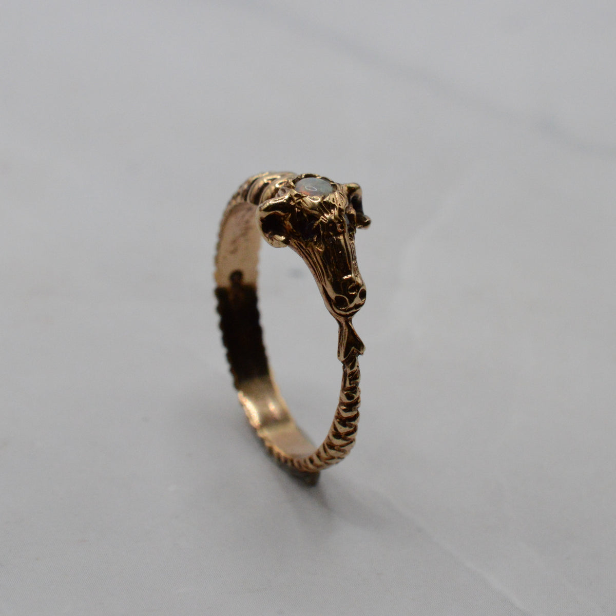 1970s Vintage 9ct Gold Ruby & Opal Rams Head Ring