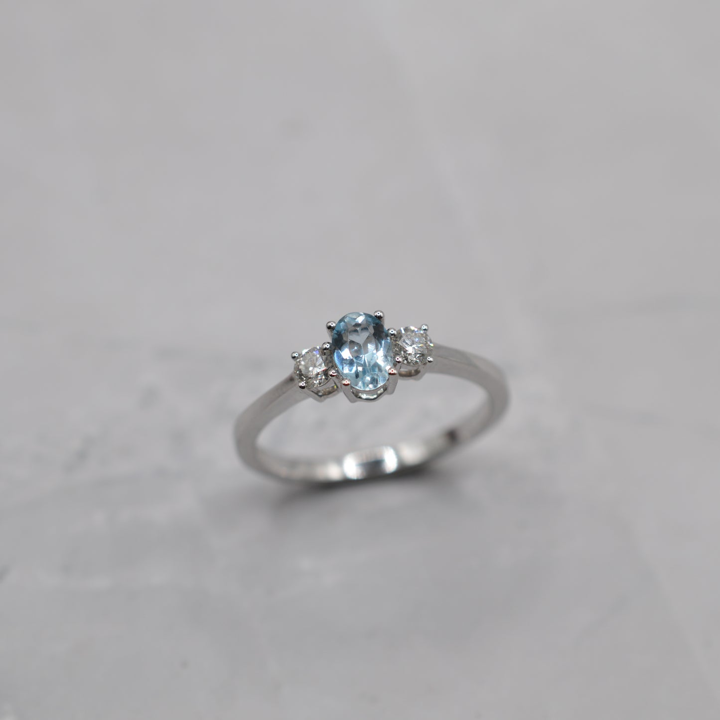 18ct Gold Aquamarine & Diamond Trilogy Ring