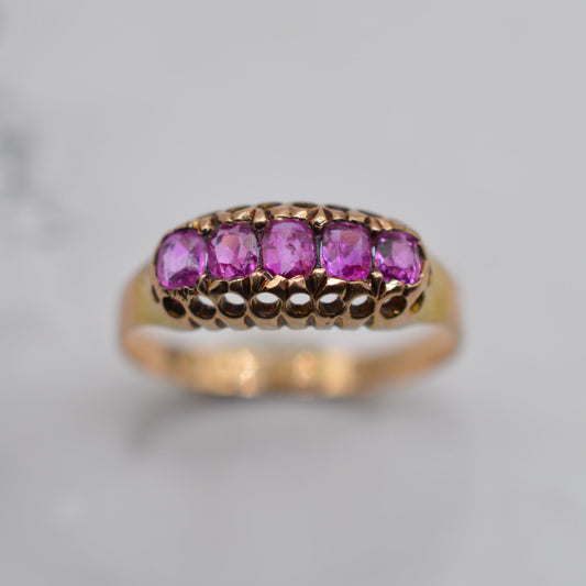 Antique 1920s 15ct Gold Ruby Five-Stone Ring