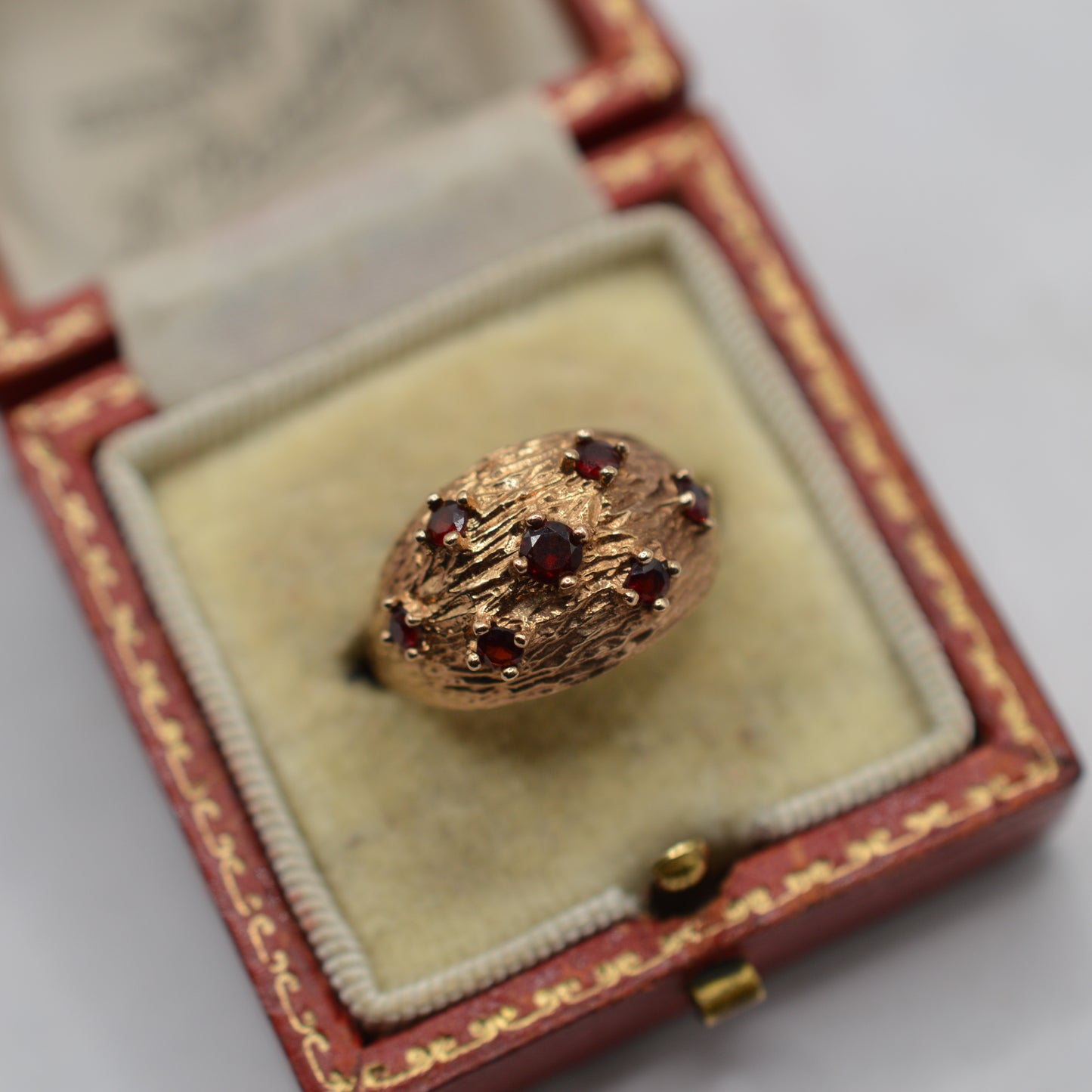 Chunky 1960s Mid-Century 9ct Gold Garnet Bombé Ring