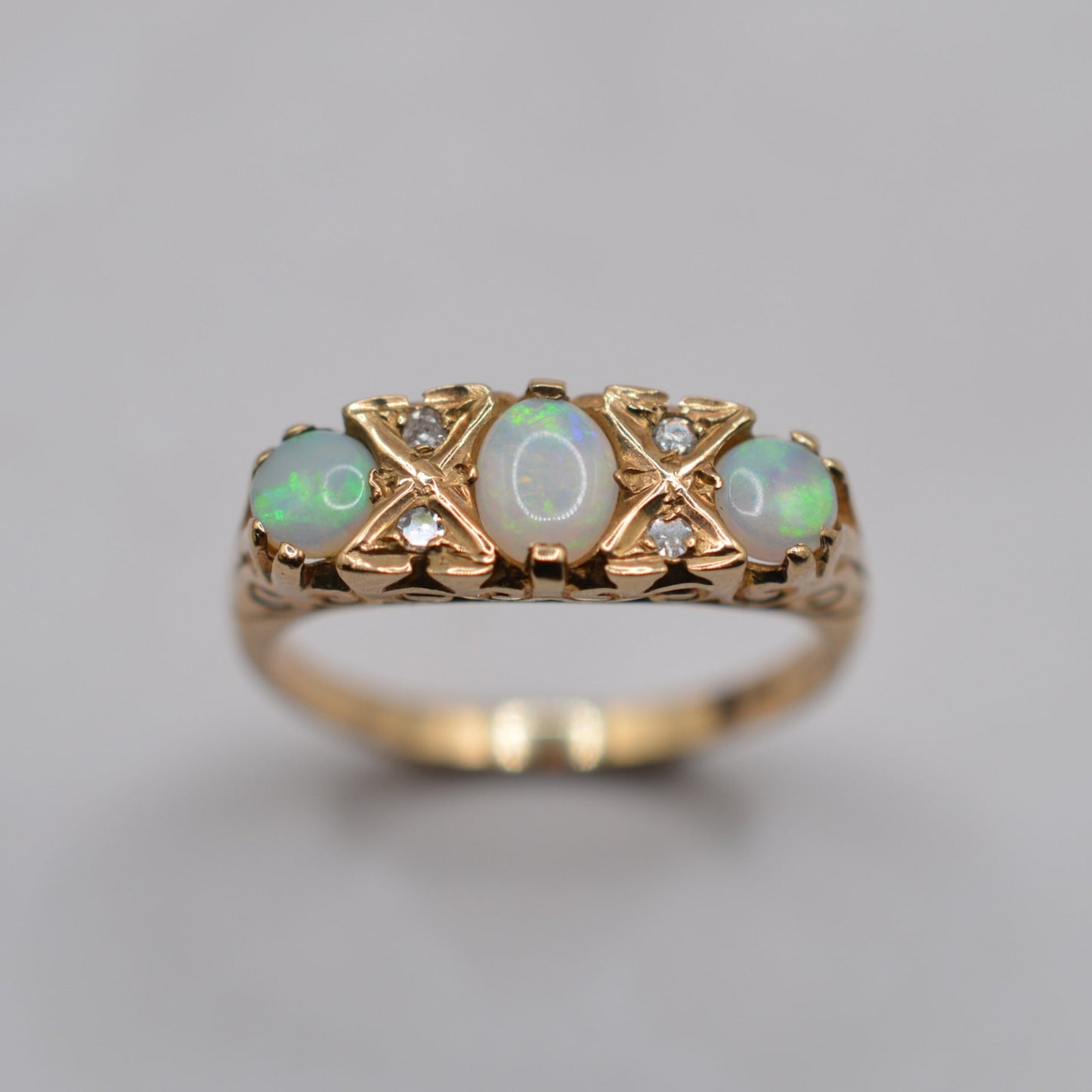9ct Gold Opal & Diamond Gypsy Ring