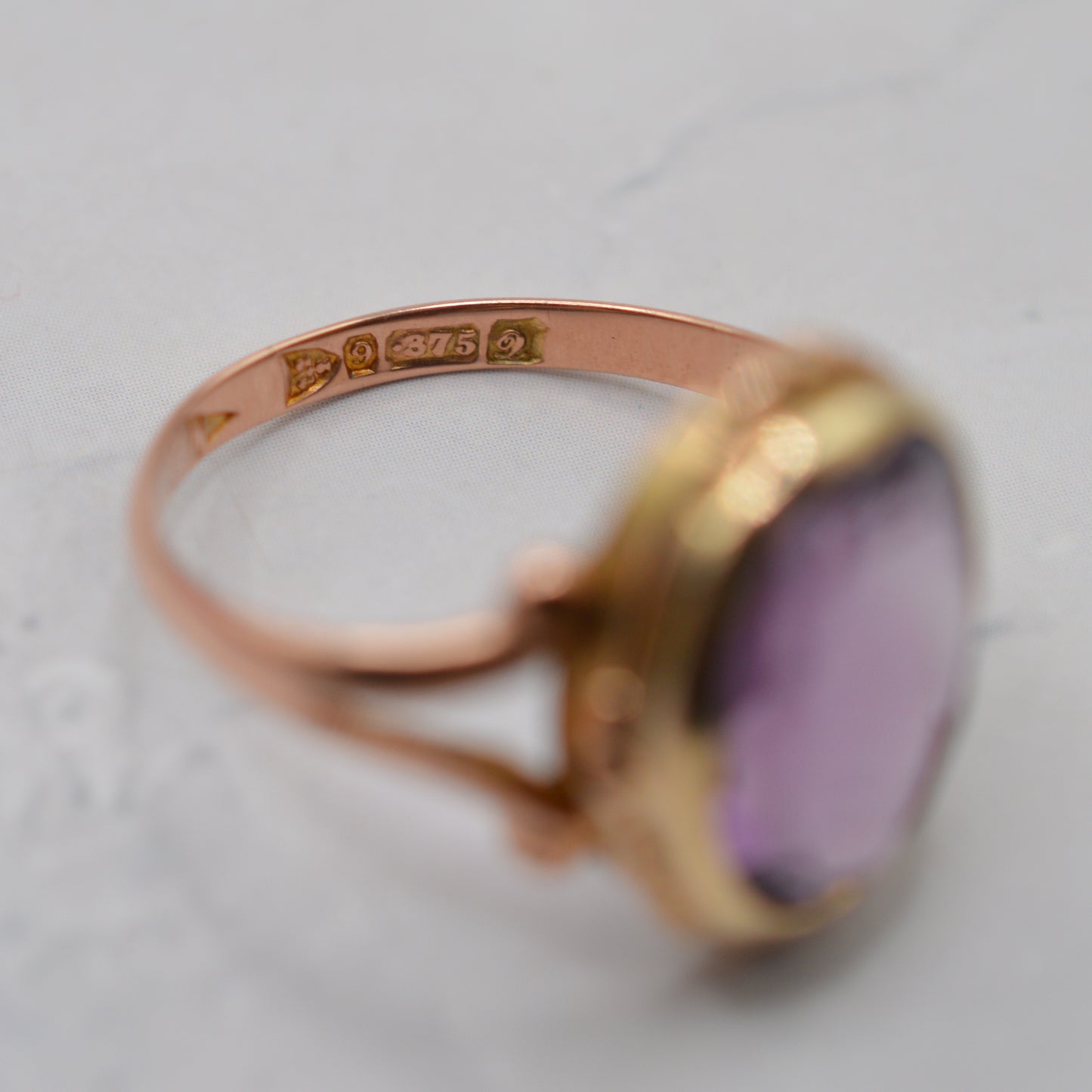 1918 Antique Art Nouveau 9ct Gold Amethyst Dress Ring