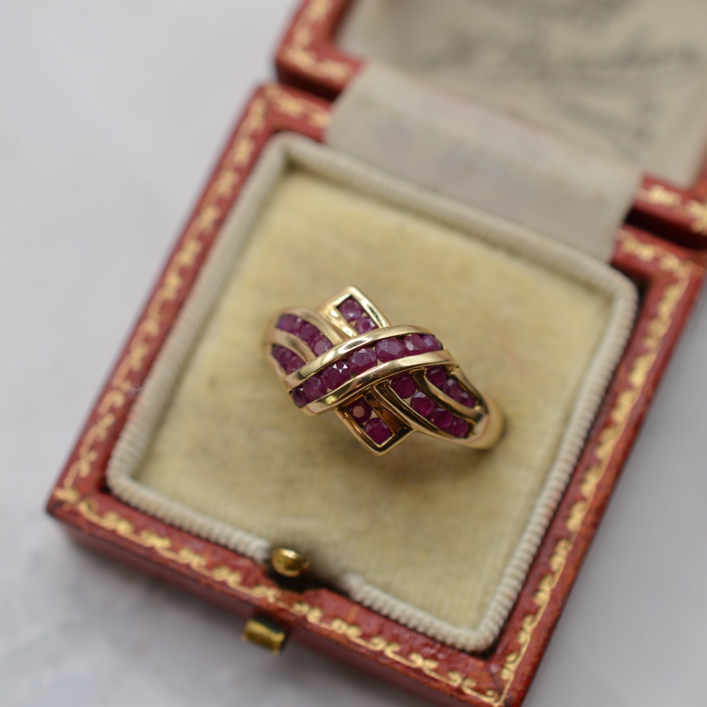 Chunky 9ct Gold Ruby Crossover Ring