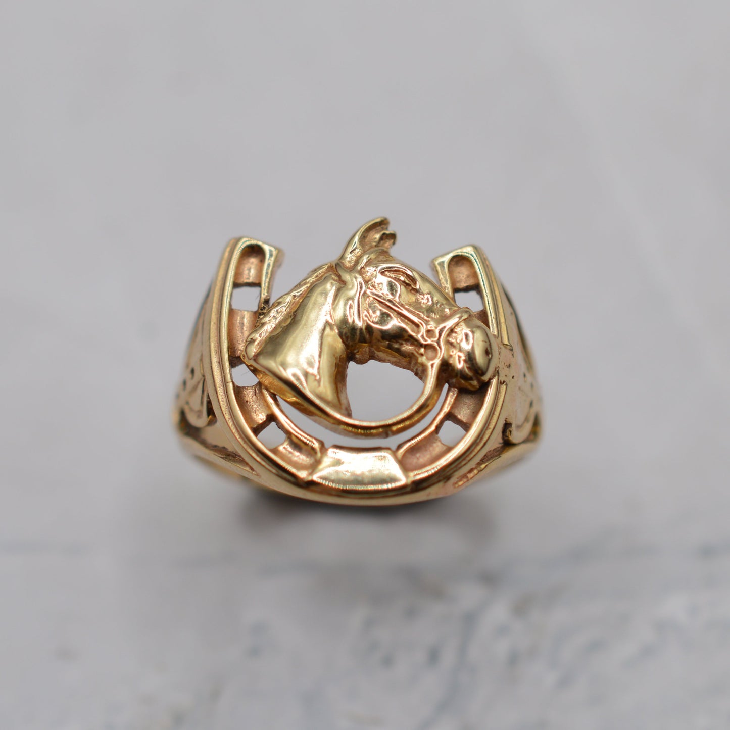 9ct Gold Horse & Horseshoe Equestrian Ring