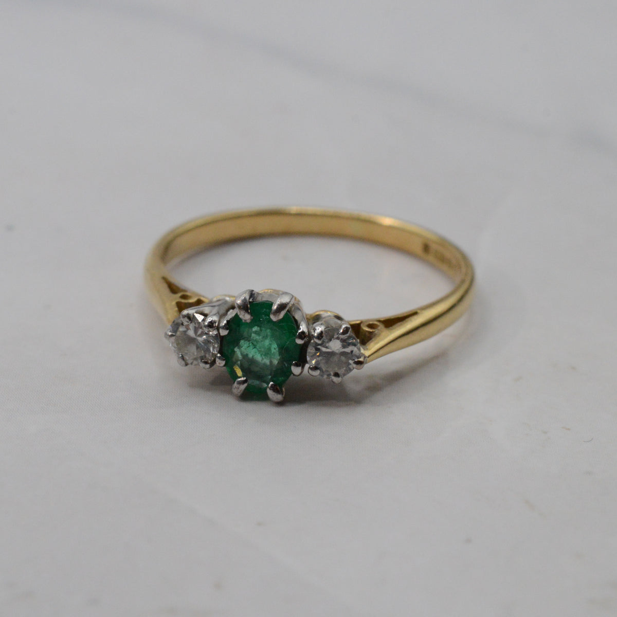 1980s 18ct Gold Emerald & Diamond Trilogy Ring