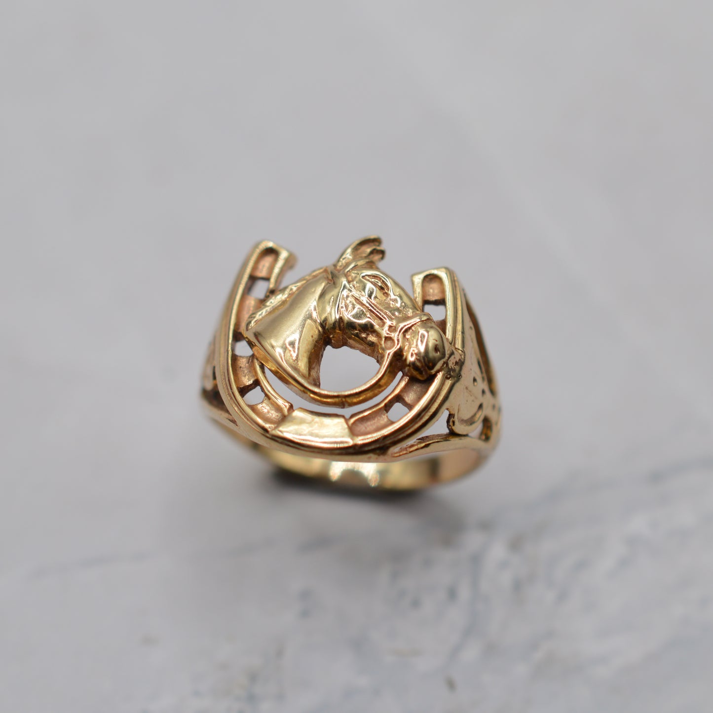 9ct Gold Horse & Horseshoe Equestrian Ring