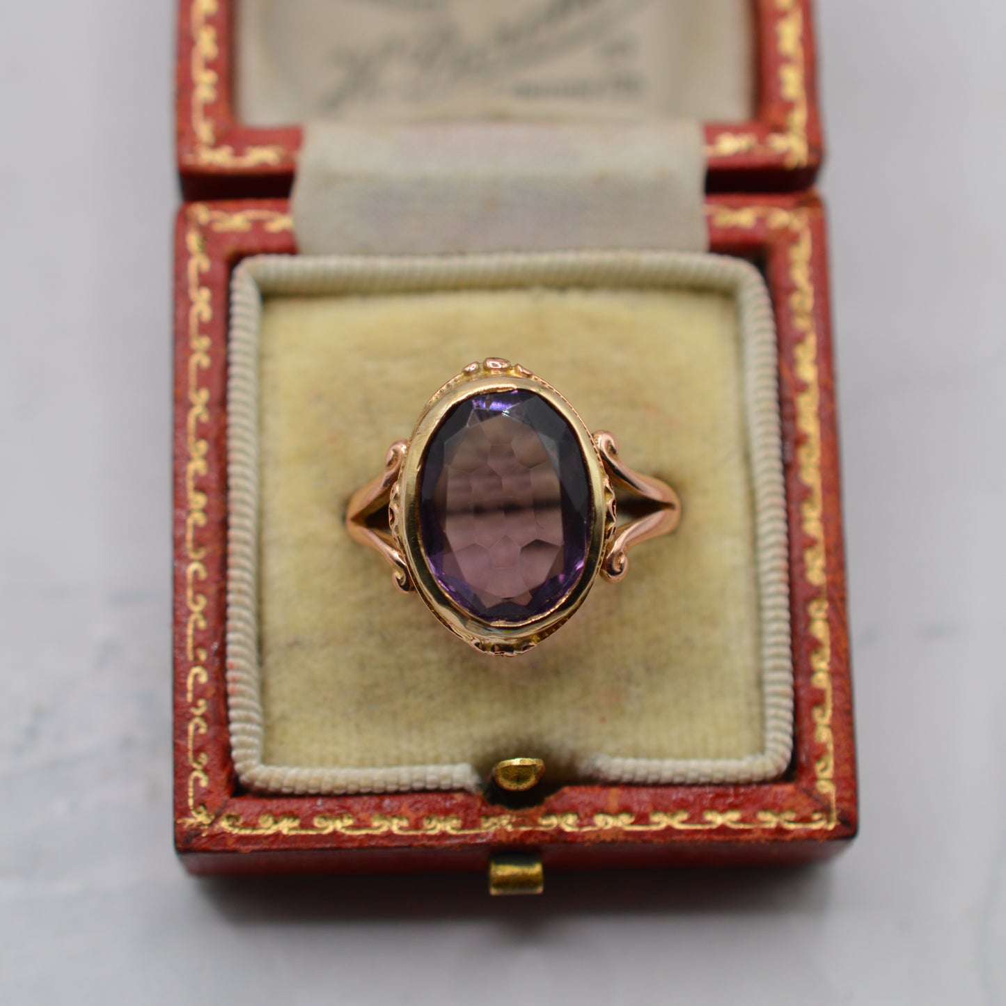 1918 Antique Art Nouveau 9ct Gold Amethyst Dress Ring