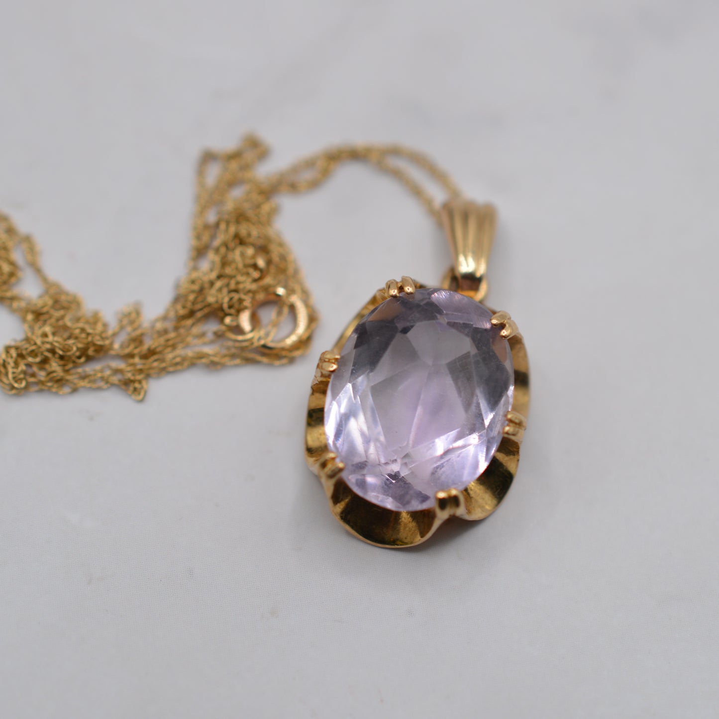 Vintage 9ct Gold Amethyst Ring, Necklace & Earrings Suite