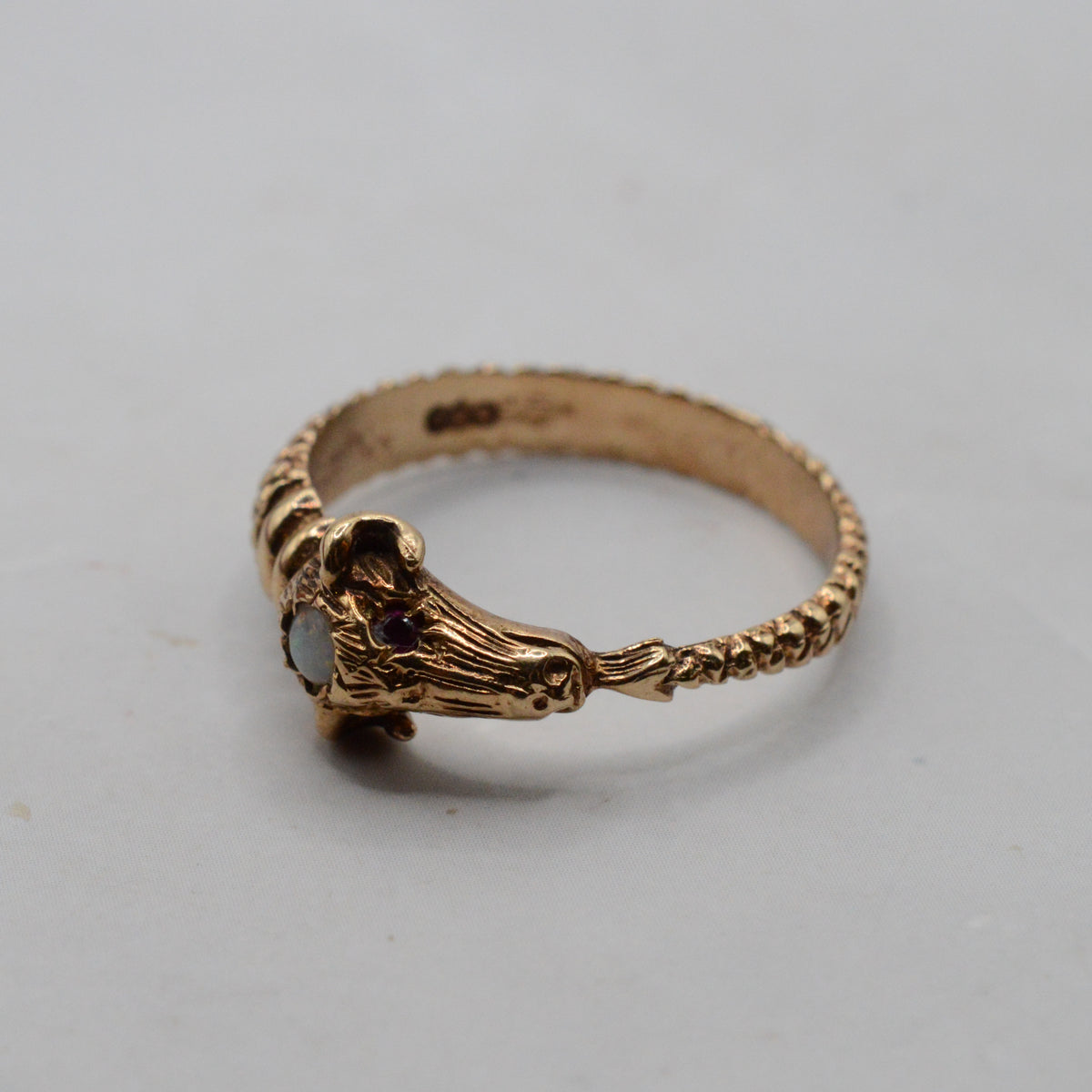 1970s Vintage 9ct Gold Ruby & Opal Rams Head Ring