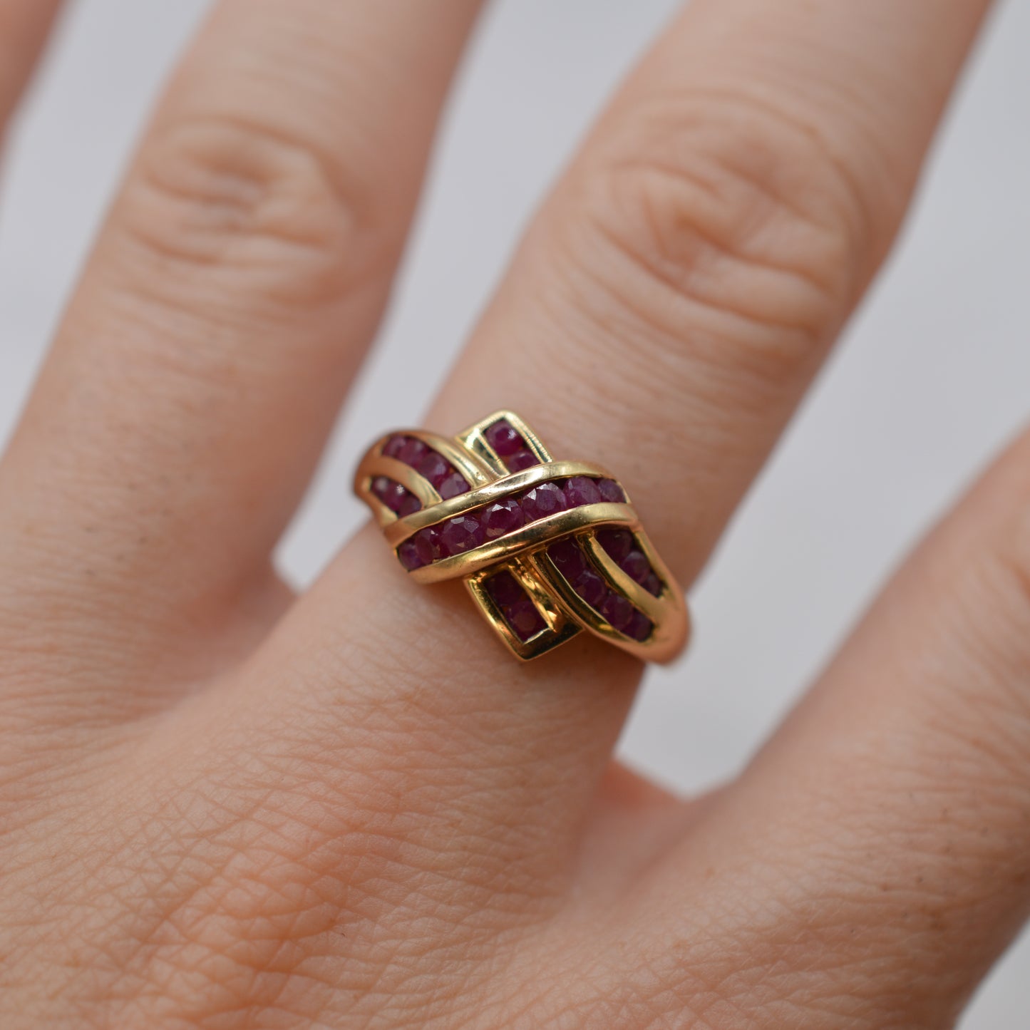 Chunky 9ct Gold Ruby Crossover Ring