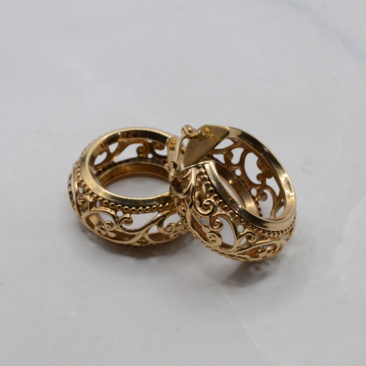 Chunky 9ct Gold Openwork Hoop Earrings