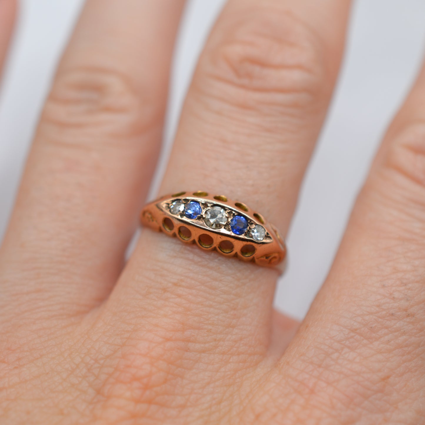 Antique 1919 9ct Rose Gold Sapphire & Diamond Ring