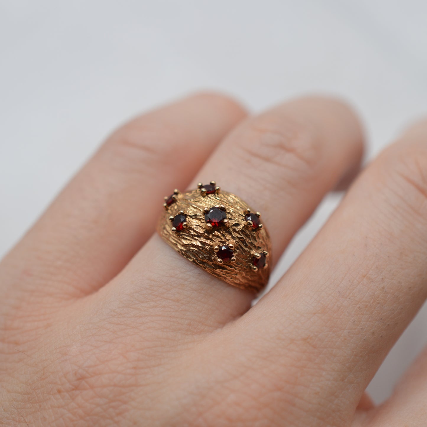Chunky 1960s Mid-Century 9ct Gold Garnet Bombé Ring