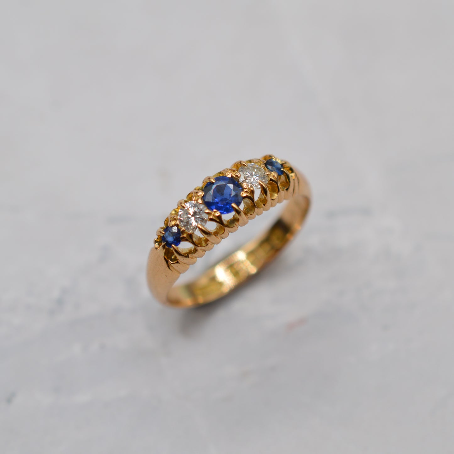 Antique Victorian 1899 18ct Gold Sapphire & Diamond Five-Stone Ring