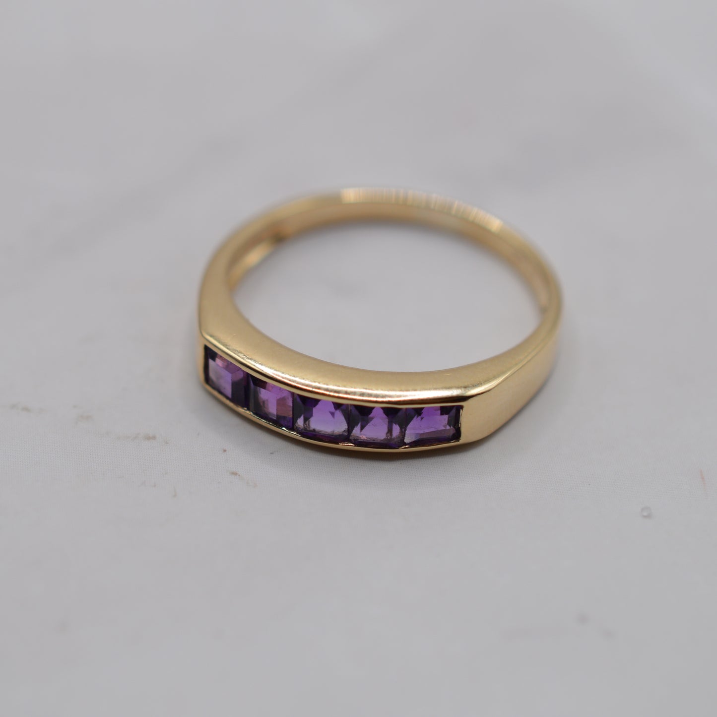 1990s 9ct Gold Amethyst Five-Stone Square-Cut Channel Ring