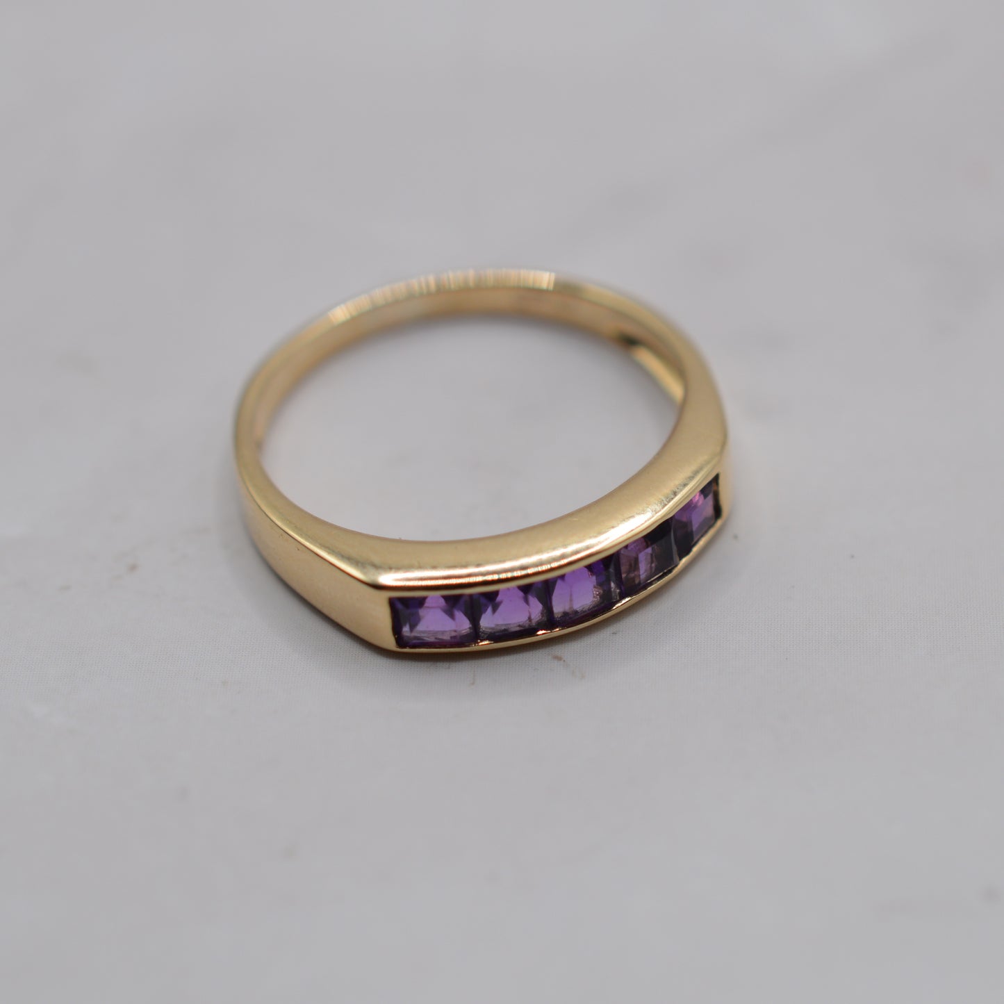 1990s 9ct Gold Amethyst Five-Stone Square-Cut Channel Ring