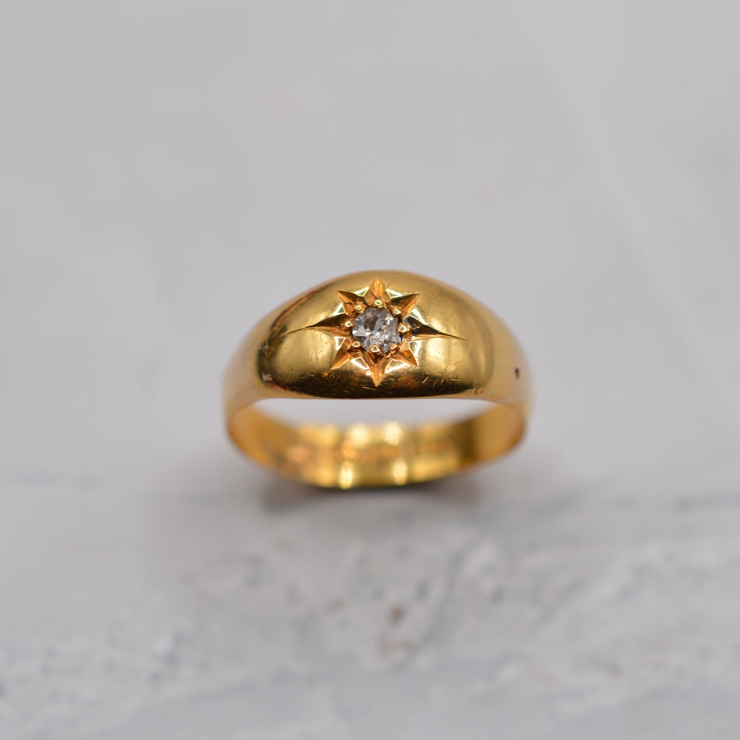 Chunky Antique 22ct Gold Diamond Starburst Gypsy Ring