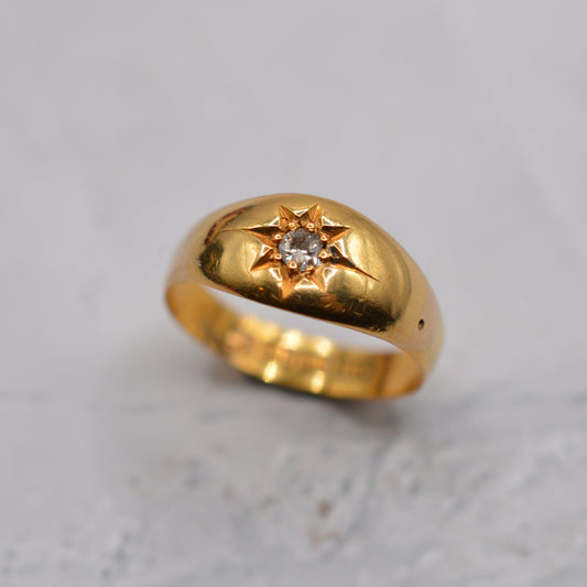 Chunky Antique 22ct Gold Diamond Starburst Gypsy Ring