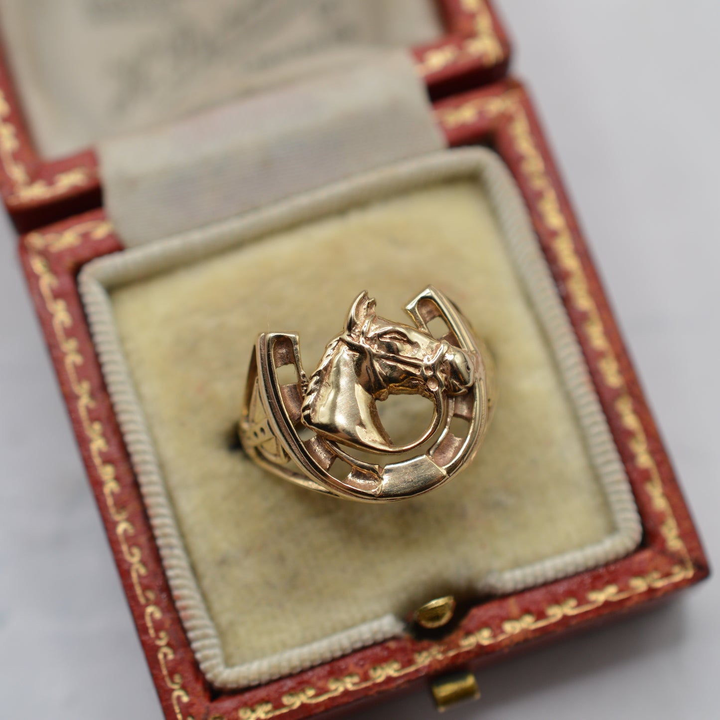 9ct Gold Horse & Horseshoe Equestrian Ring