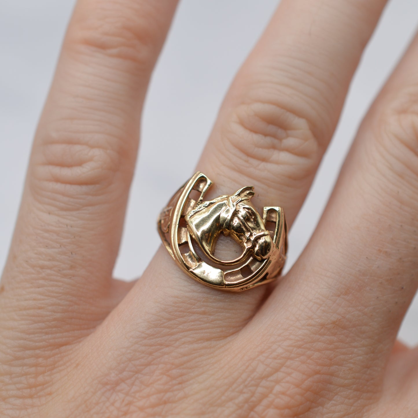 9ct Gold Horse & Horseshoe Equestrian Ring