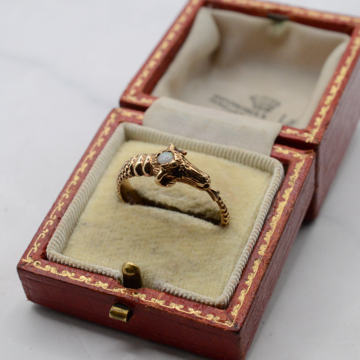 1970s Vintage 9ct Gold Ruby & Opal Rams Head Ring