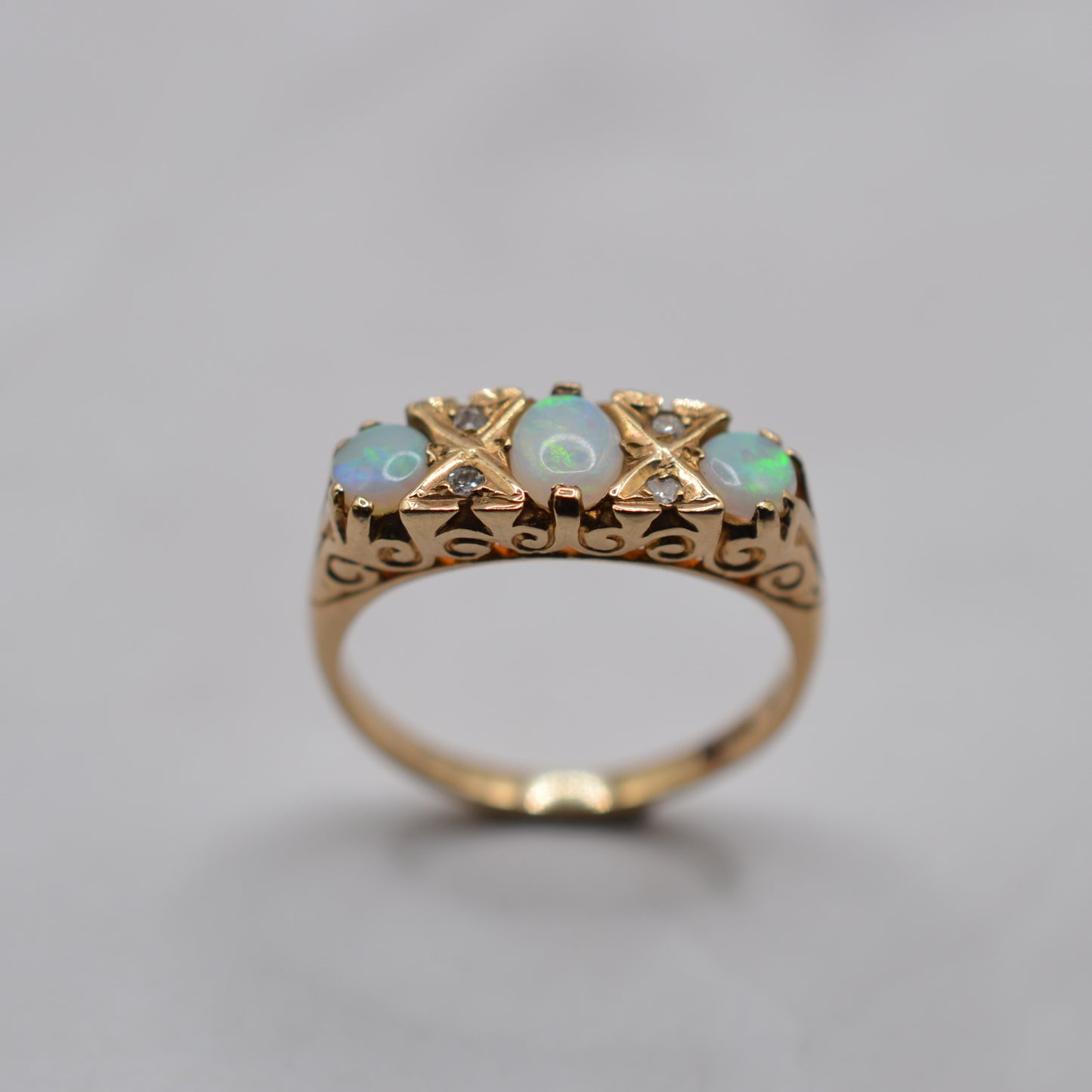 9ct Gold Opal & Diamond Gypsy Ring