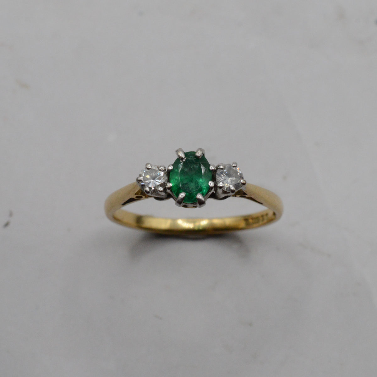 1980s 18ct Gold Emerald & Diamond Trilogy Ring