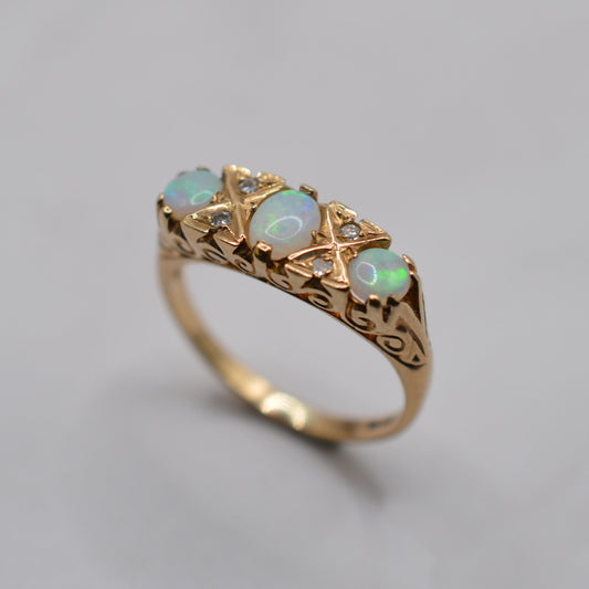 9ct Gold Opal & Diamond Gypsy Ring