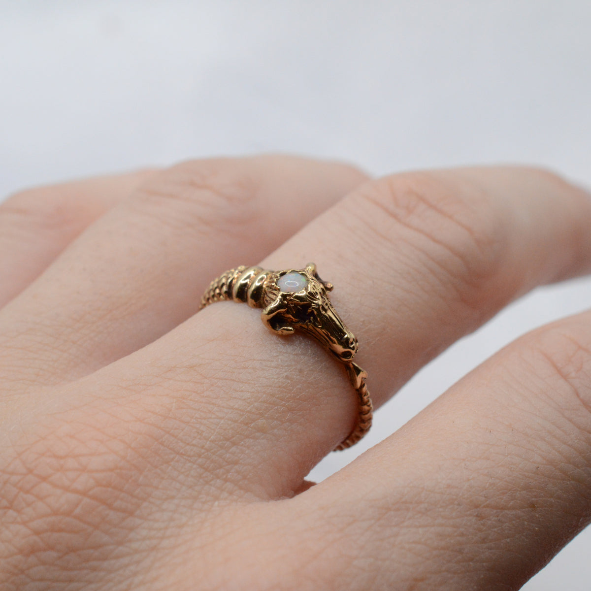 1970s Vintage 9ct Gold Ruby & Opal Rams Head Ring