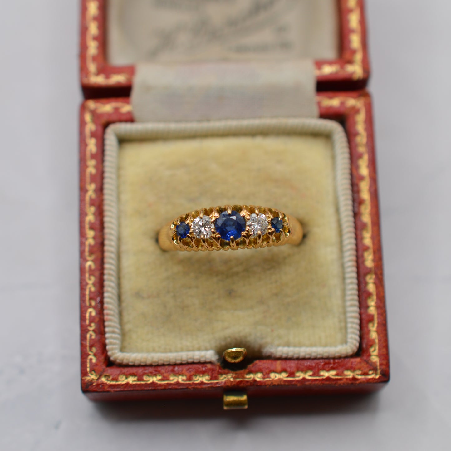Antique Victorian 1899 18ct Gold Sapphire & Diamond Five-Stone Ring
